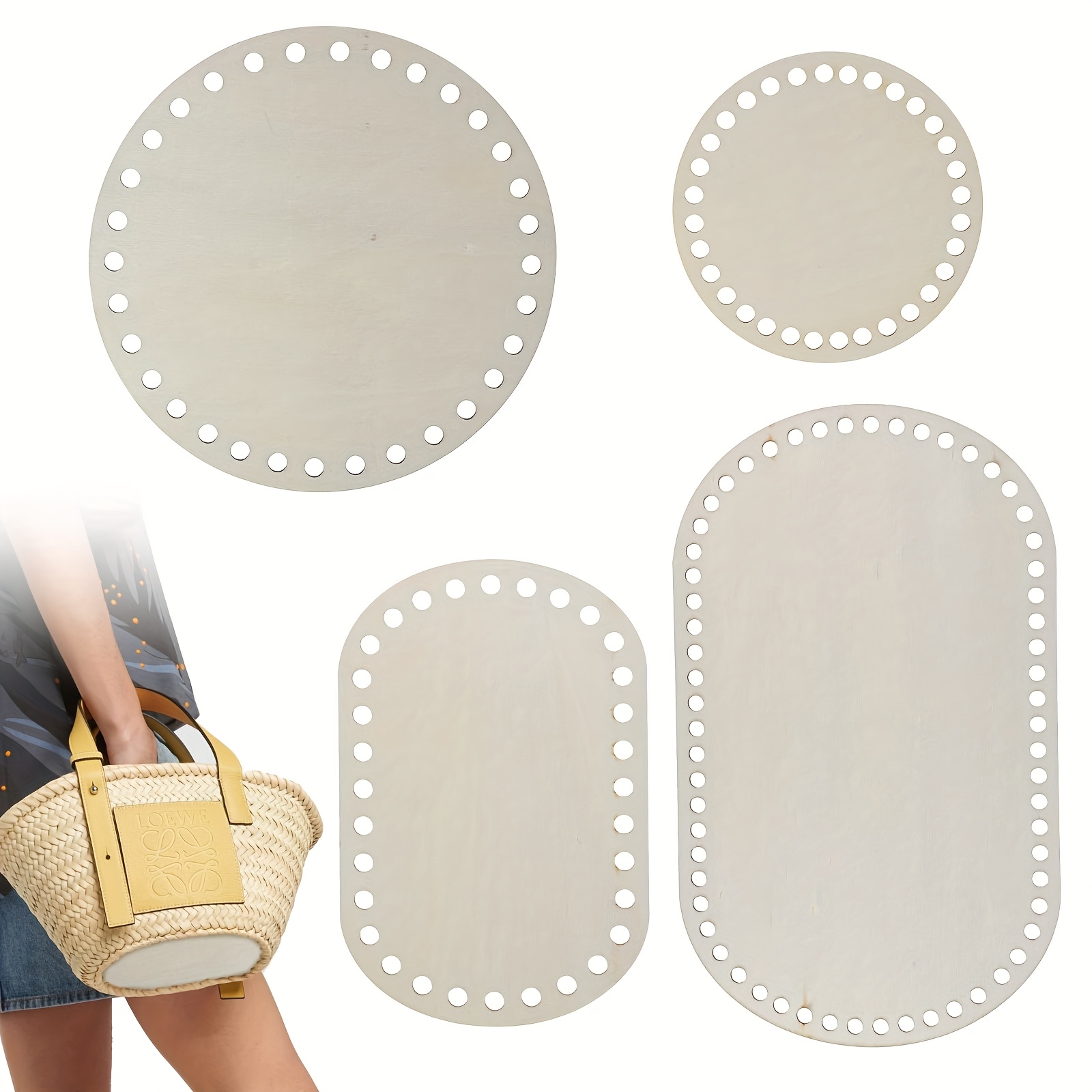 Lot De 6 Fonds En Bois Pour Panier Au Crochet - Formes Ovales Et Rondes, DIY Sac, Décoration Maison