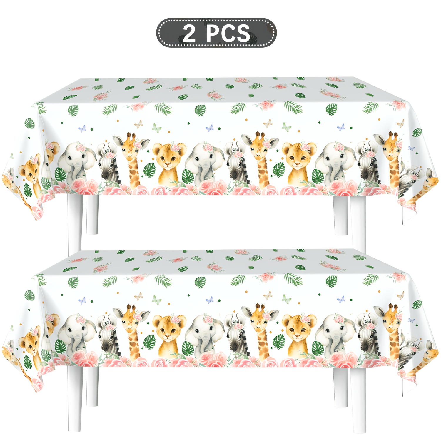 TEMU Birthday Party Decorations, 2pcs Wild Animal Party Tablecloths, Jungle Birthday Party Tablecloths, Elephant Giraffe Birthday Party Decorations,