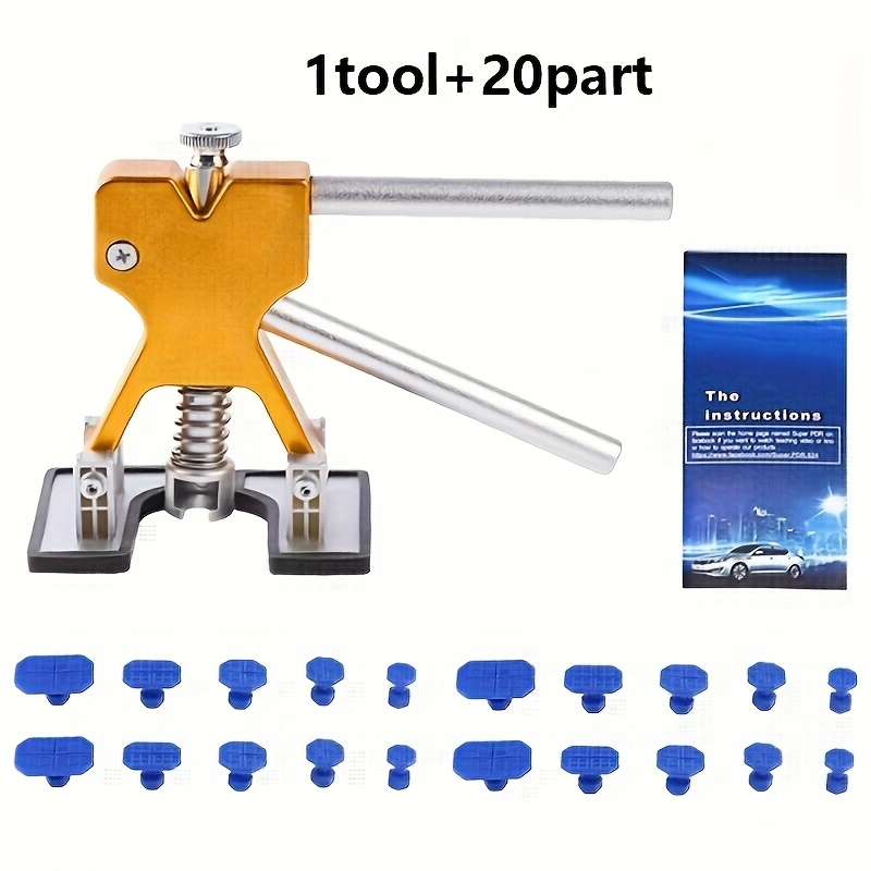 Image of Paintless Dent Repair Kit, Includes A Dent Repair Tool Set And A Golden Tool Lifter, Equipped With 20 Dent Pull Tabs, Suitable For Repairing Car Body Dents Caused By Hail And Other Issues
