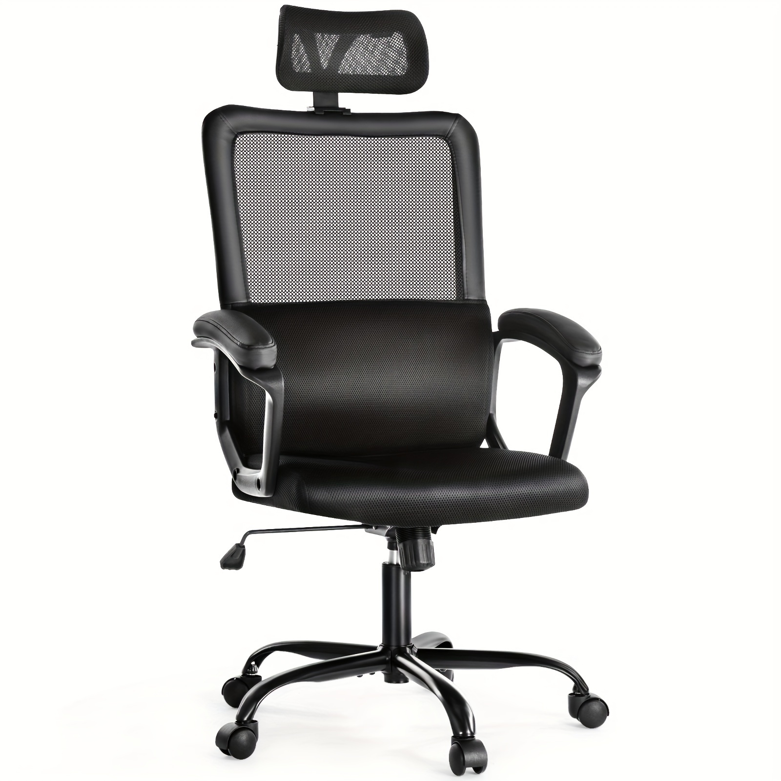 

Ergonomic Office Chair With Lumbar Support, Mesh Home Office Desk Chair With Wheels, High Back Comfy Computer Task Work Swivel Rolling Chair With Adjustable Headrest, Padded Arms