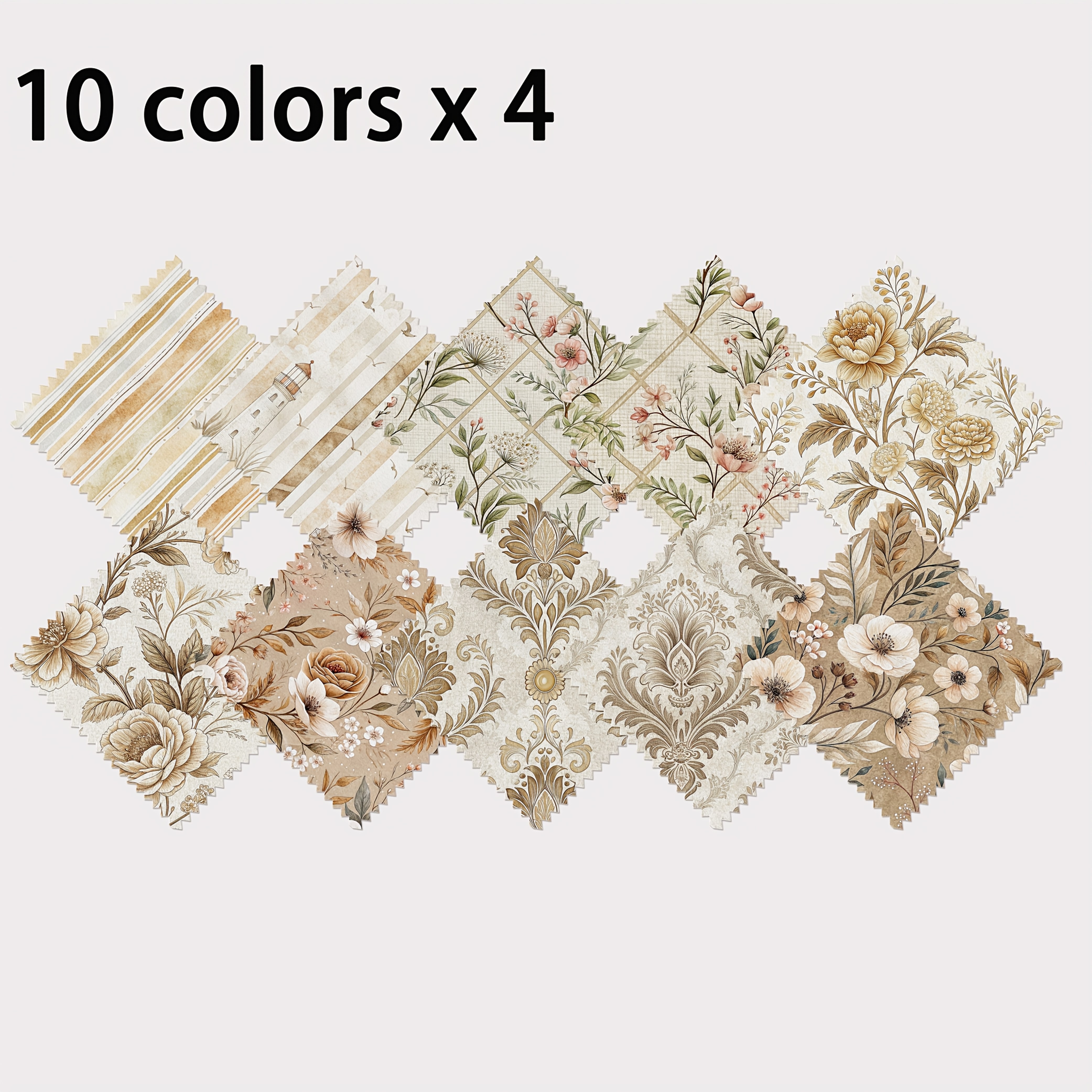 TEMU 40pcs Charm Pack Assortment, Elegant Retro Beige Pastoral Style Printed Patterns, Handmade And Textures, 10 Styles Of Designs 120g Polyester