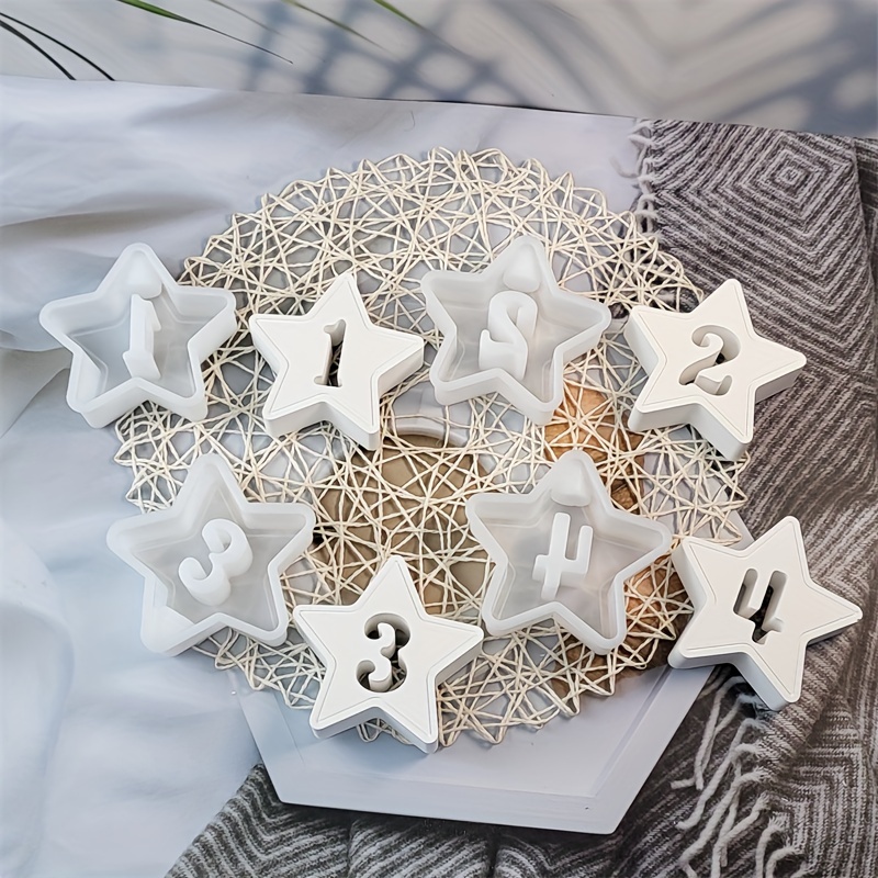 

Resin Liquid Mold Set: Silicone Star Shaped Candle Holders With Numbers 1-4 For Diy Home Decor