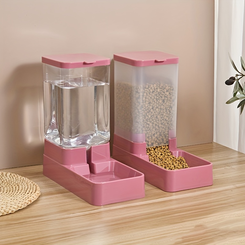 a set 2 multi colored automatic cat feeders water dispensers