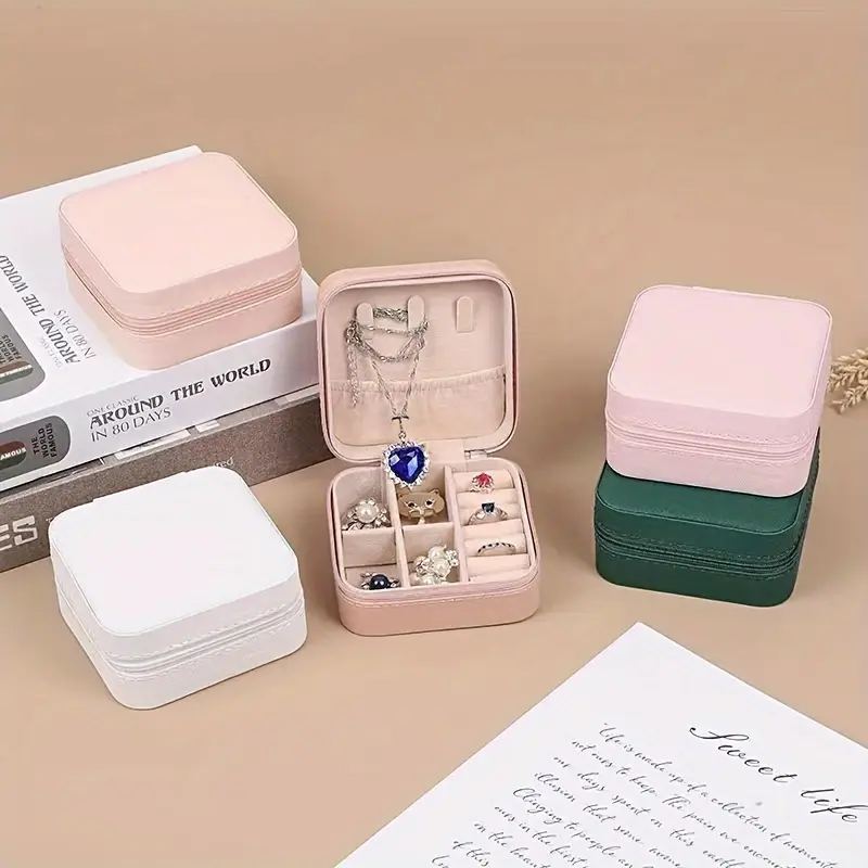 luxus ikki qatlamli zargarlik buyumlarini tashkil etuvchi kichik portativ katta sig'imli sueda taqinchoq tutqichlari zip yopilishi uchun quloq taqinchoqlar soat aksessuarlari tafsilotlari 2