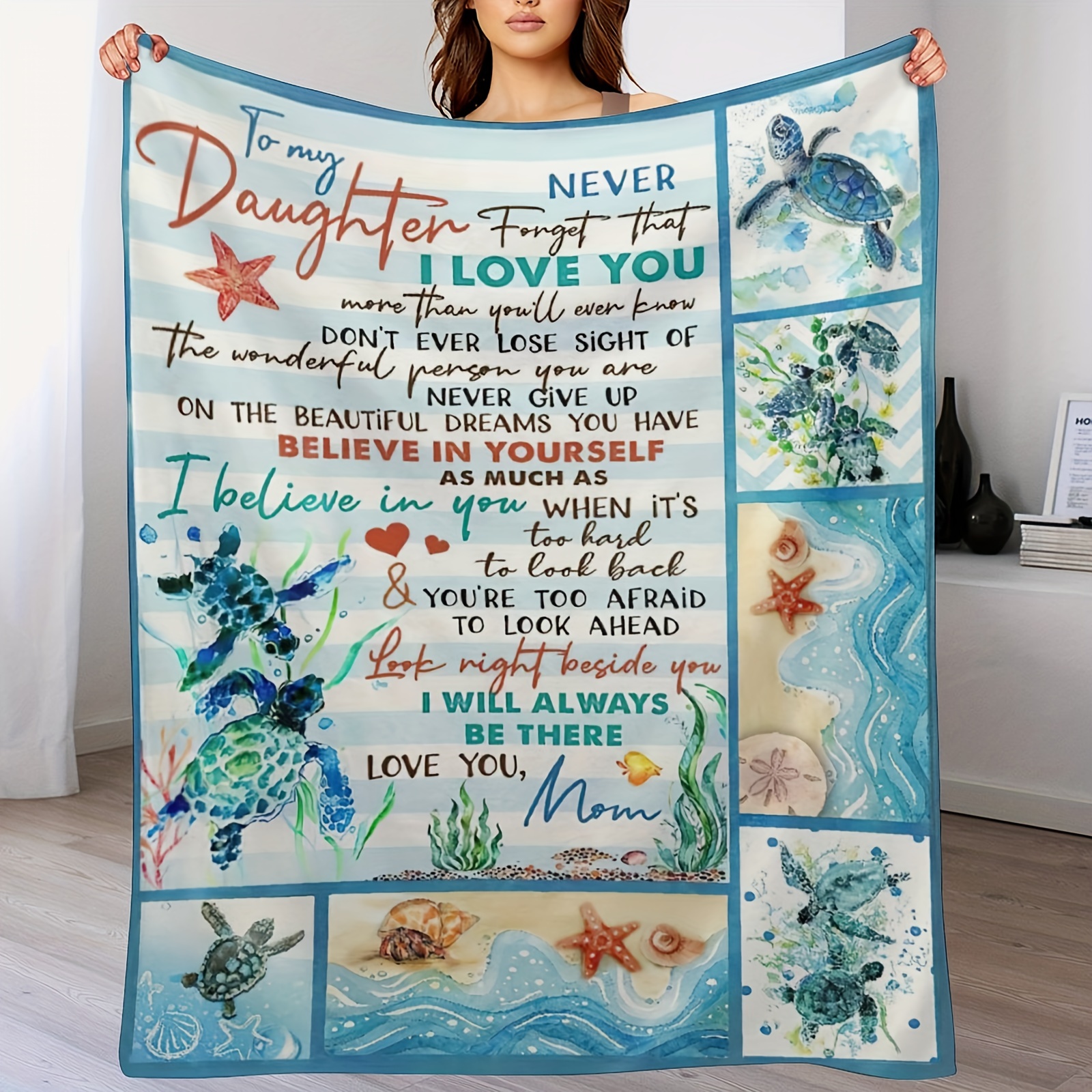 

Daughter Blankets From Mom Letter Printed Quilts Fleece Blankets Christmas Birthday Thanksgiving Flannel Soft Daughter Gift From Mom (mom, 60x50 In)