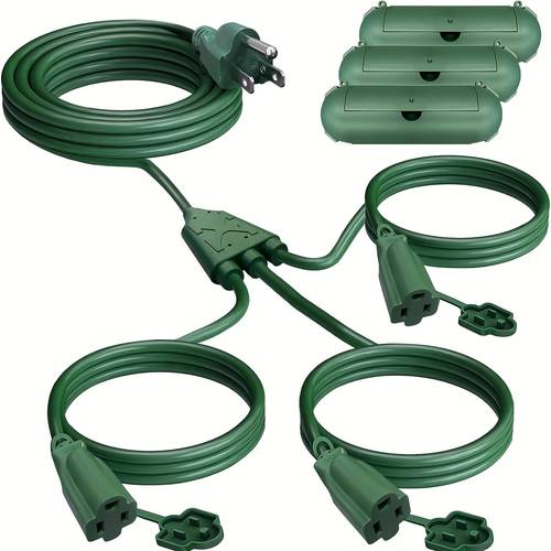 item picture extension cord splitter 13ft 28ft 38ft 25ft 40ft 50ft total with 3 covers for indoor 16 3 sjtw wire ideal for holiday decoration light green