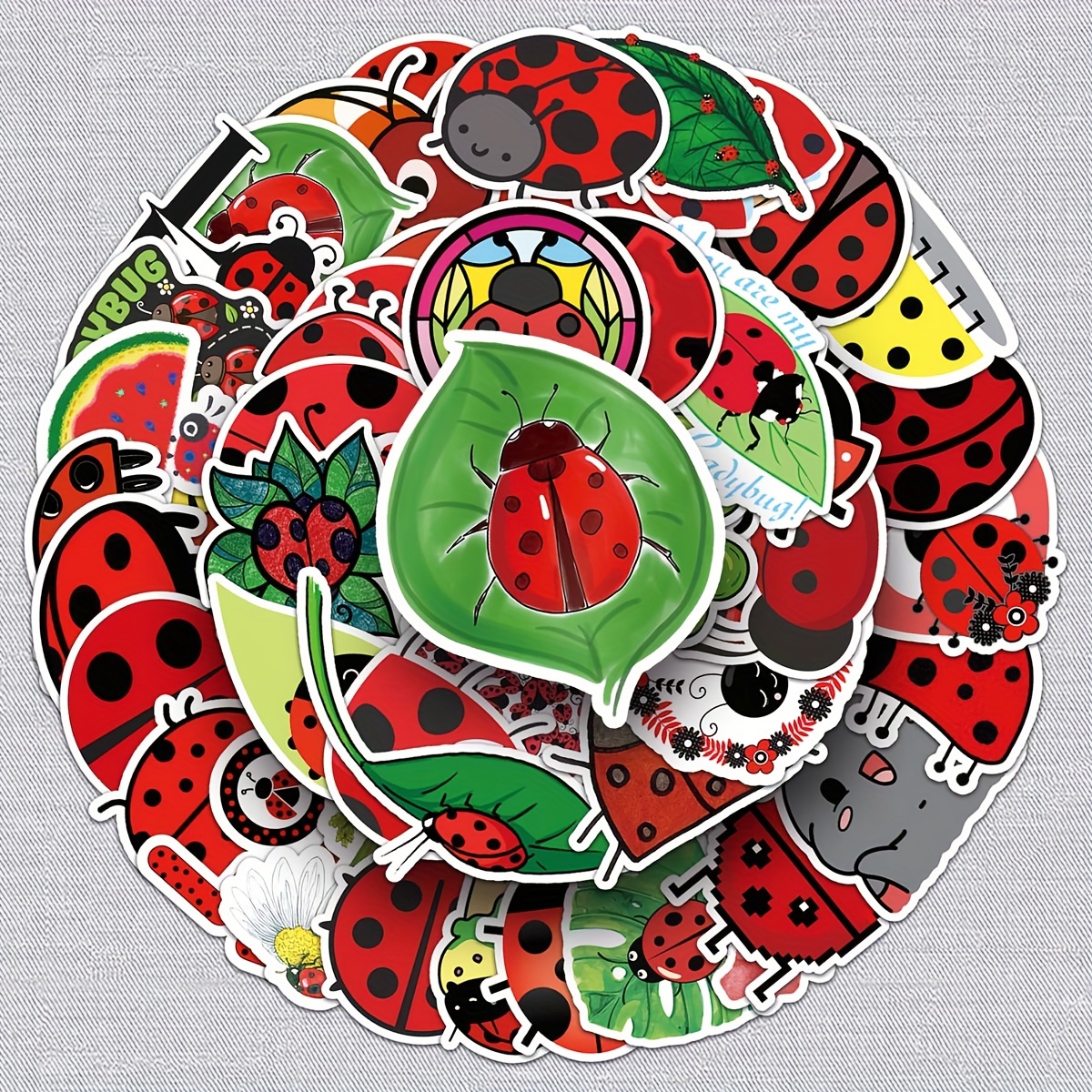 

50pcs Decorative Stickers, Cartoon Ladybug Creative Graffiti Waterproof Stickers For Water Bottle, Computer, Notebook, Luggage, Phone, Laptop Bike Skateboard