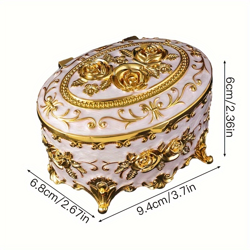 TEMU 1pc Elegant Rose Enamel Jewelry Box, Metal Storage Organizer For Earrings, Rings, Necklaces, Decorative Retro Home Display Case, Perfect Father's Day Gift