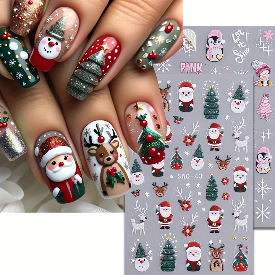 

Festive Cartoon Christmas Nail Stickers - Swo-43+45: Adorable Holiday Designs For Your Nails