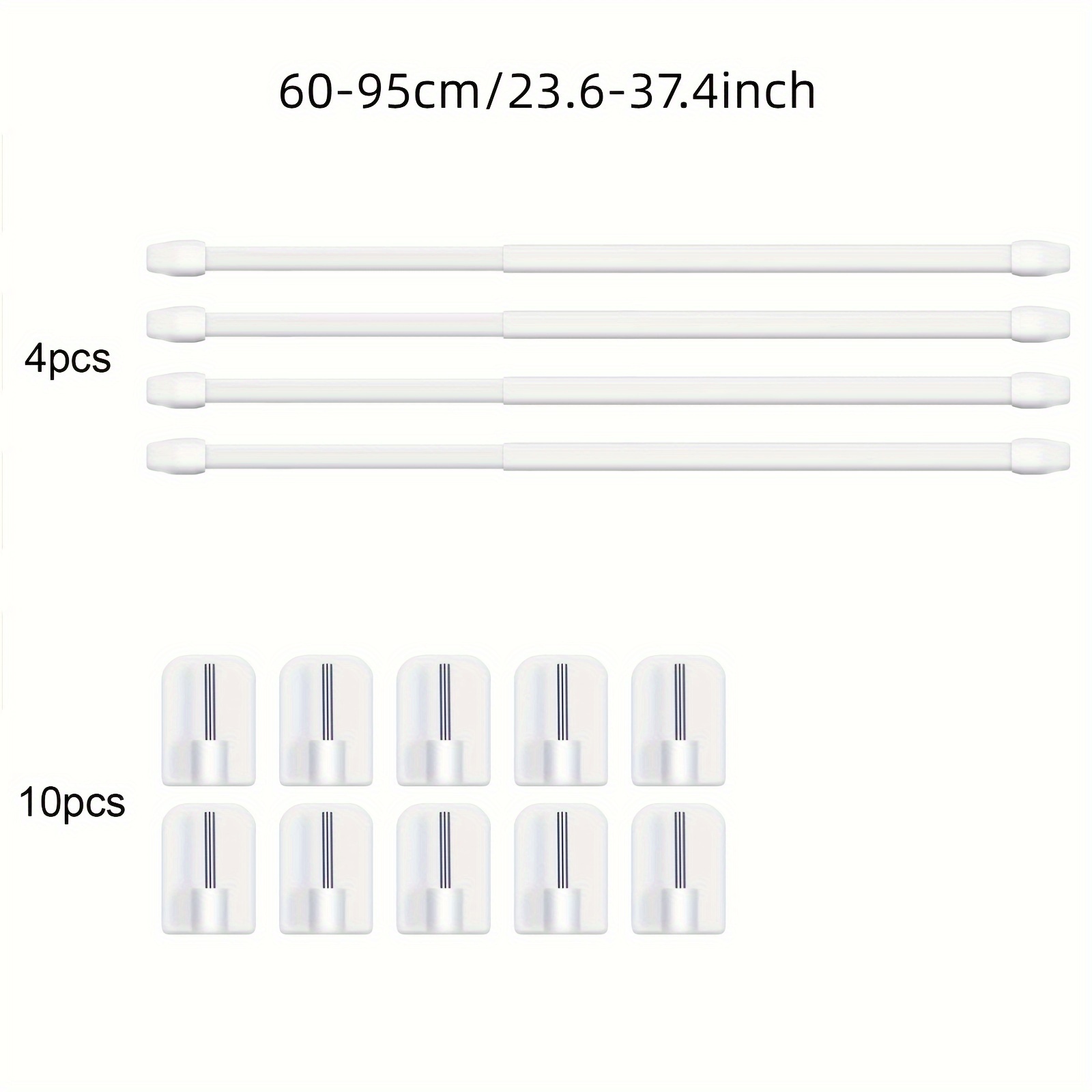E-shop 14-tlg. Vorhangstangen- Haken-Set, inklusive 4-tlg. ausziehbarer Vorhangstangen mit 10-tlg. selbstklebenden Haken, spannungseinstellbare Stange