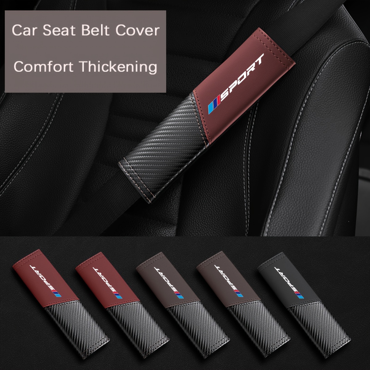 

2pcs For Bmw Car Seat Belt Covers - Thickening Design, Fits 1, 3, 5, 7, 2, 4, 6, X Series (x1, X3, X5, X6, X4) - Synthetic Synthetic Leather & Carbon Fiber, -resistant, , Cars