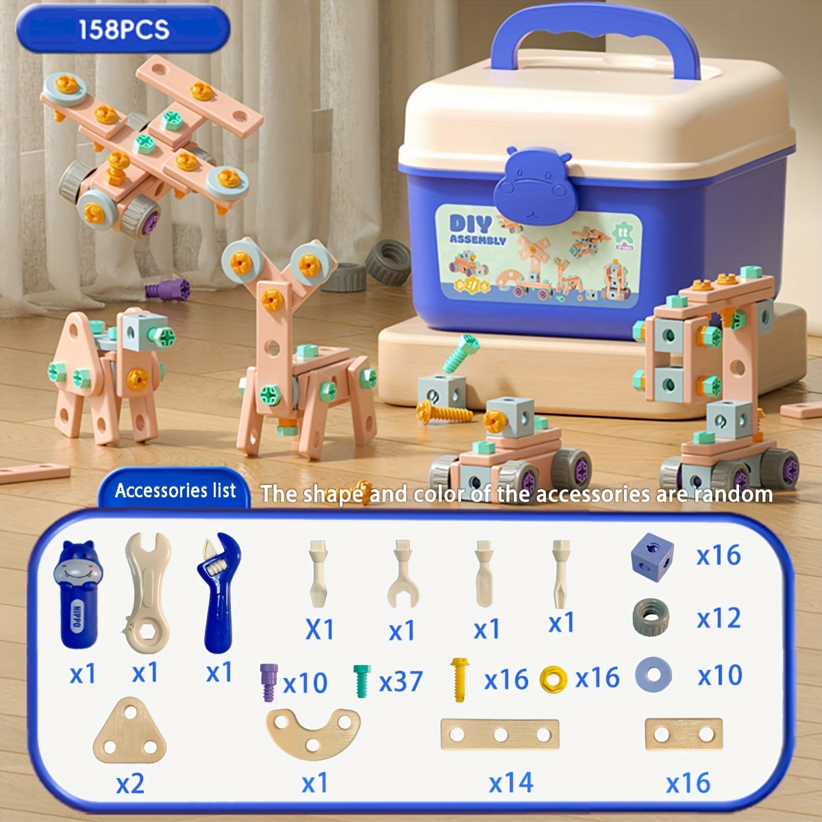 DIY Screw Bolt Puzzle Building Blocks Assembly Toolbox