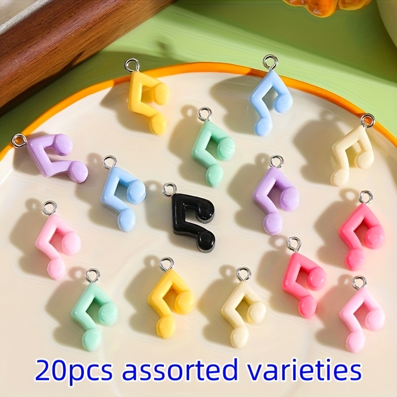 Image of 20pcs Random Mix Bright Cute Music Notes Pendants Music Resin Pendants For Used As Necklace Earrings Pendant Keychain And Other Jewelry, Perfect Gift, Charms