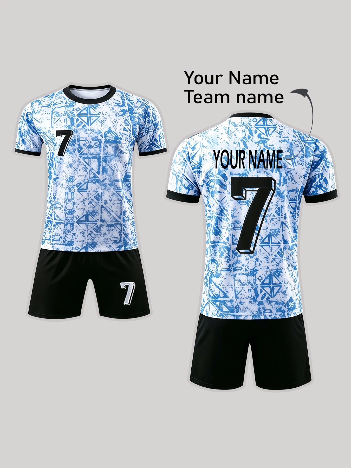 2pcs soccer jersey and shorts set athletic player uniform training outfit kids set name customization personalized   customization team customization boys soccer team comfortable athletic fabric quick dry and breathable