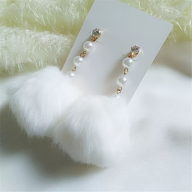 Image of Gentle Elegant Winter Plush Ball Ear Drop Ear Jewelry, Date Decoration Ear Jewelry, Without Battery