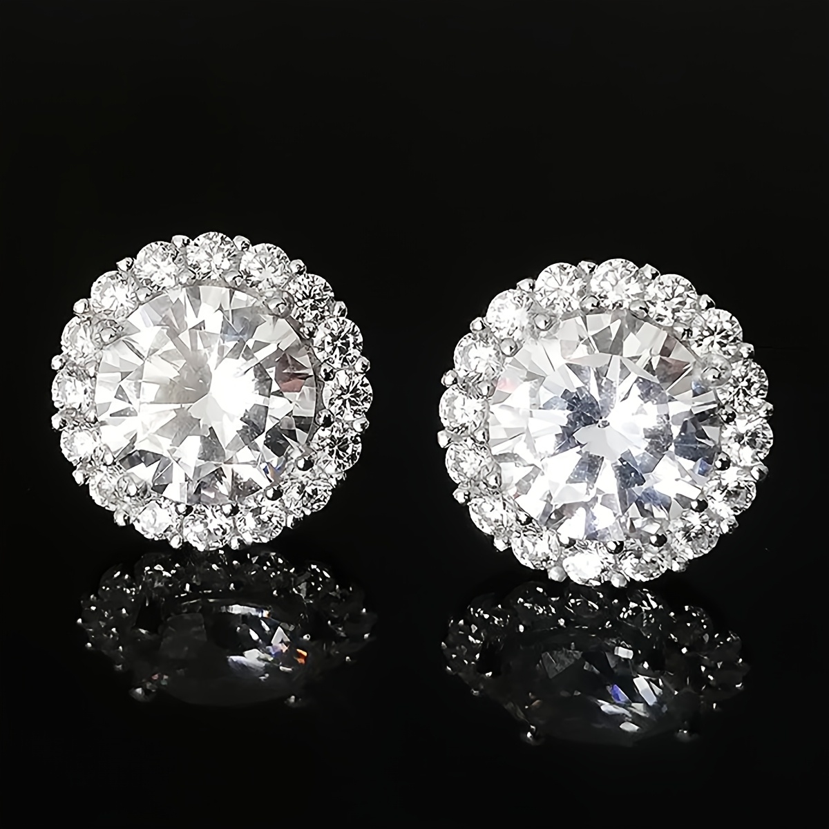 Image of 2pcs Cubic Synthetic Synthetic Zircon​​ Earrings Set Hip-hop Inspired Studs Earrings For Women And Men, Men's Jewelry, Fashionable Ornaments For Daily Wear, Gift Idea