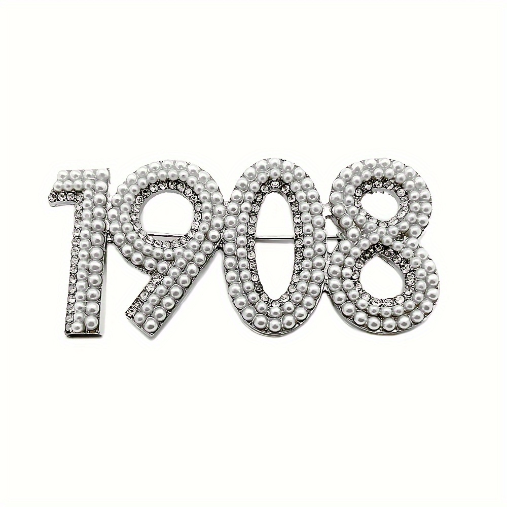 

1pc 1908 Label Metal Rhinestone Imitation Pearl Brooch Pin