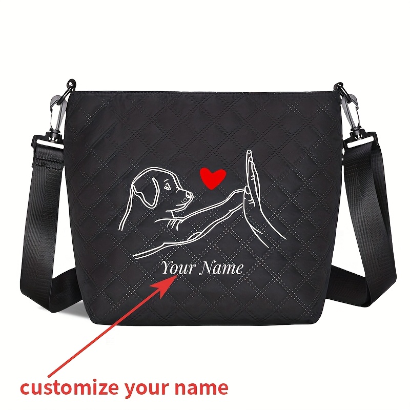 TEMU [Versión Personalizada] Bolso con Diseño de Diamantes y de Patas de Perro, Personalizado con Impresión de tu , Bolso Cruzado de Gran Capacidad
