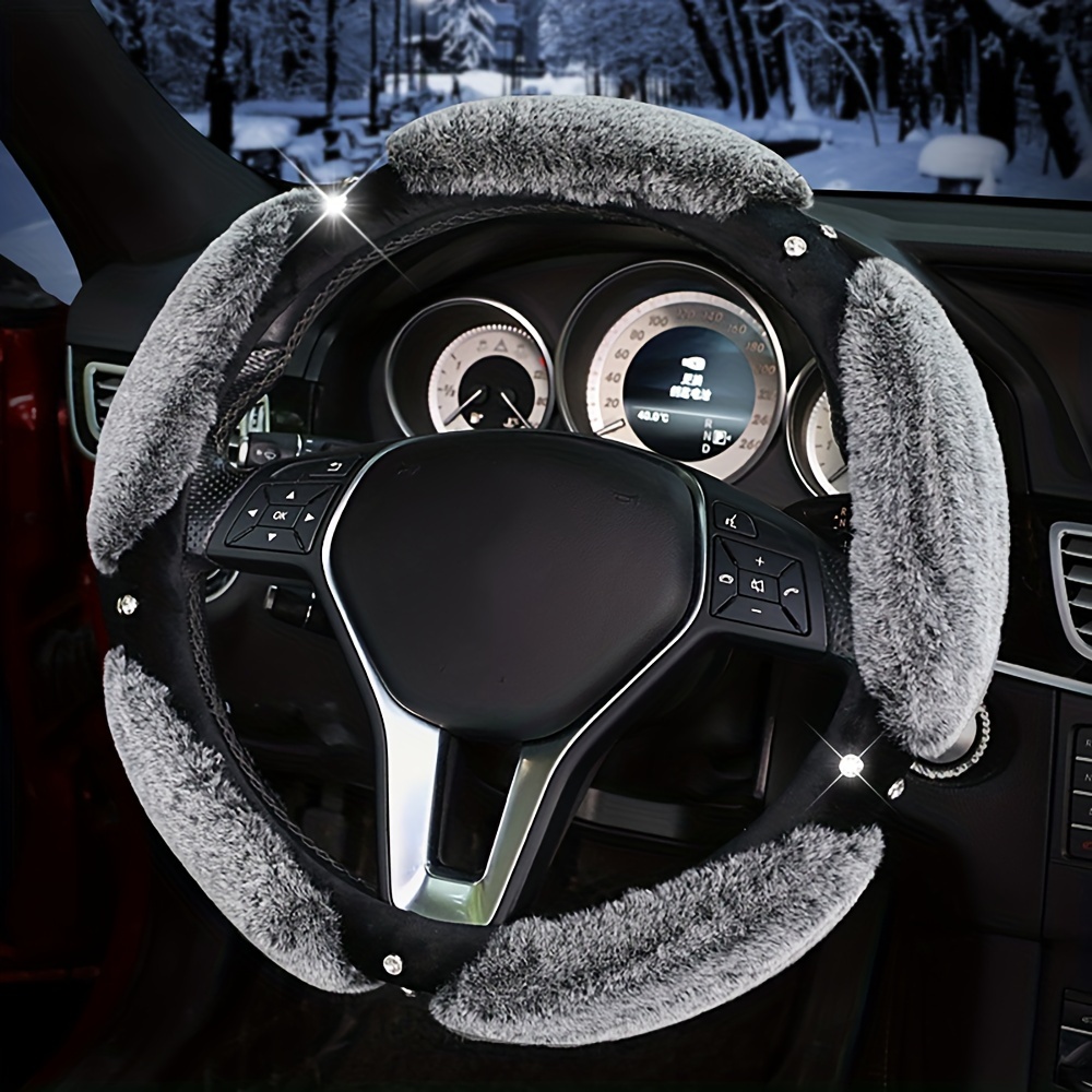 

New Winter Plush With Diamond Warm And Cute Car Steering Wheel Cover Rabbit Fur Cover Fashionable Ladies