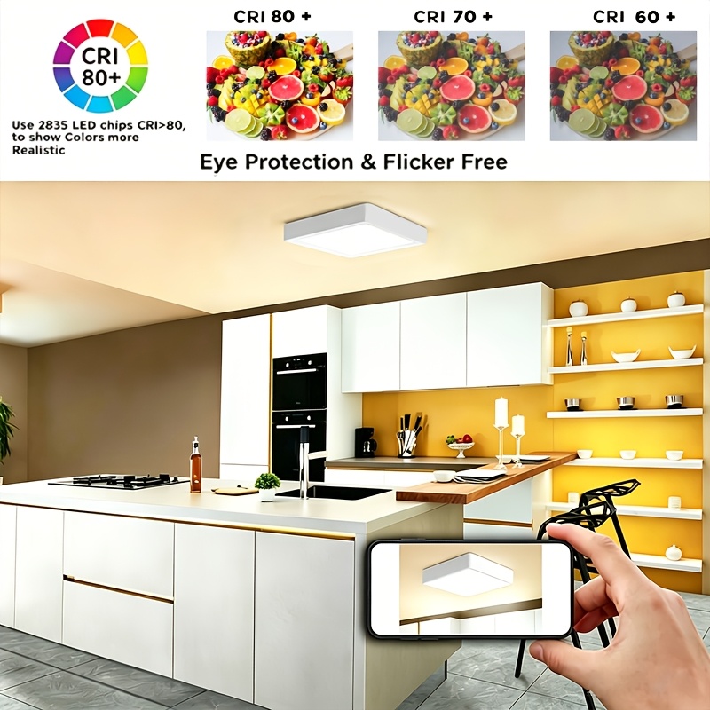 Geperll LED Square Ceiling Light Fixture, 24W/18W