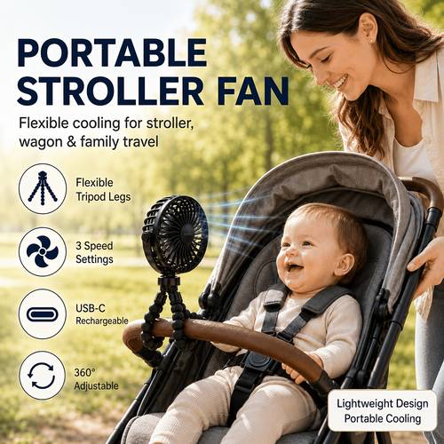 mini rechargeable usb c portable fan with flexible tripod legs 3 360 rotation compact lightweight cooling fan for stroller car seat