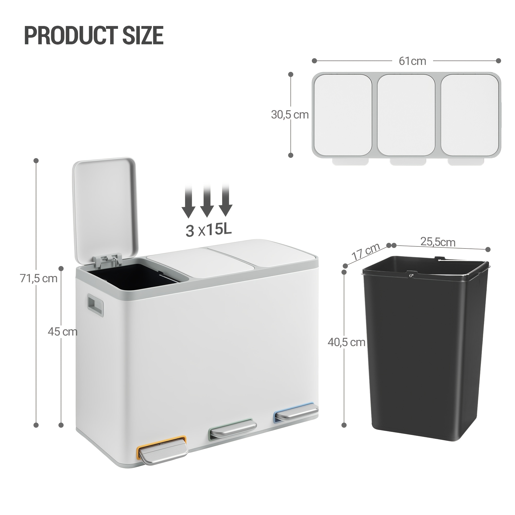 köksavfallskorg avfallssepareringssystem 3 45 l (3 x 15 - Temu Sweden
