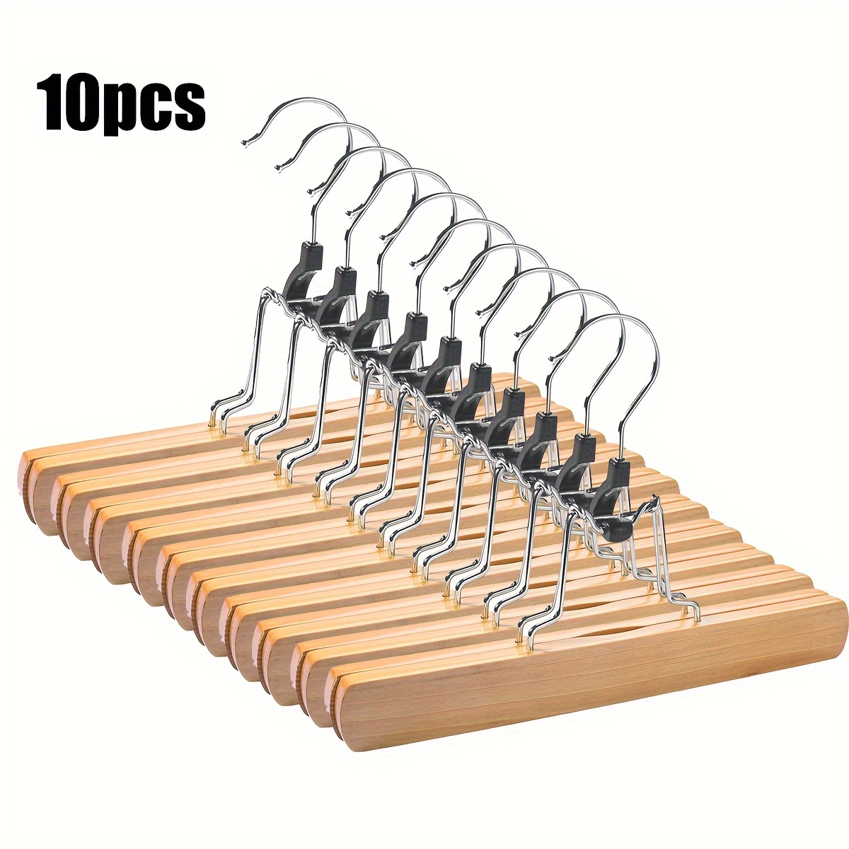 3pcs/6pcs/10pcs With Clip Non-slip Dress Hanger, Smooth Solid Wood Loose Hanger 360° Rotating Hook - Pants Jacket Rack Skirt Hanger, Christmas, Christmas Gifts, New Year Gifts