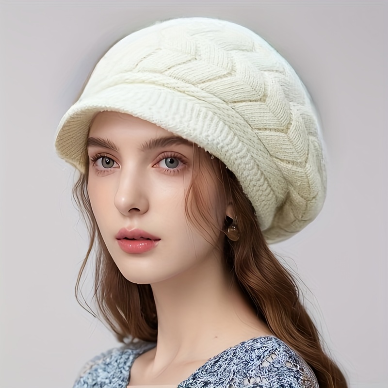 

Elegant Women's Winter Beret - Cozy Knit Hat With Fleece-lined Fleece Dome, Stretchable & Breathable, Hand-washable, Chic Color, Winter Hat