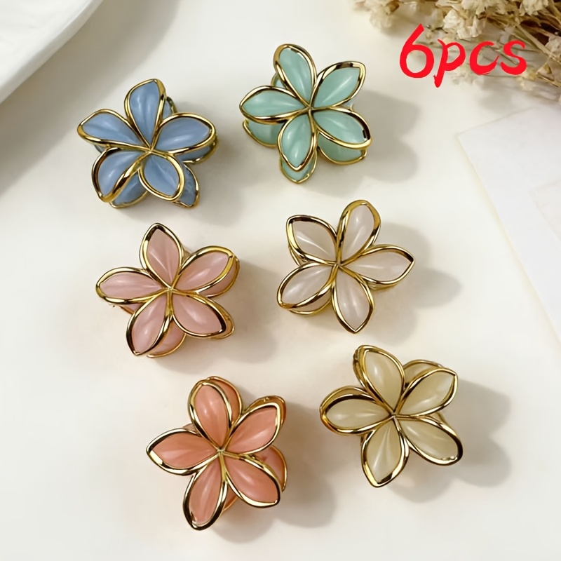 E-shop 6 Stk. Frangipani-Creolen-Haarklammern – Gelee-Farbe mit goldenem Rand, Blumen-Haarklammern für Damen, Hochsteckfrisur am Hinterkopf, formelle