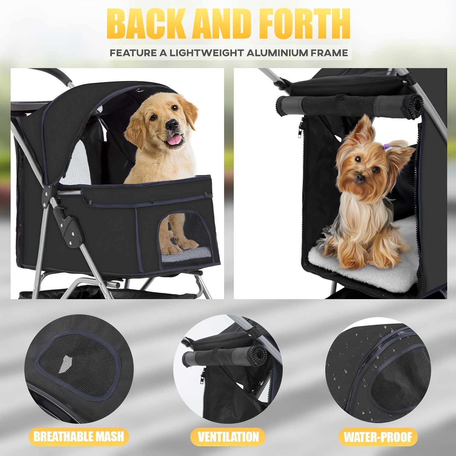 DOPINMIN Foldable Pet Travel Carrier, 4-Wheel Pet Stroller With Canopy, Waterproof Breathable Dog Cat Outdoor Push Cart For Small Medium Dogs And Cats