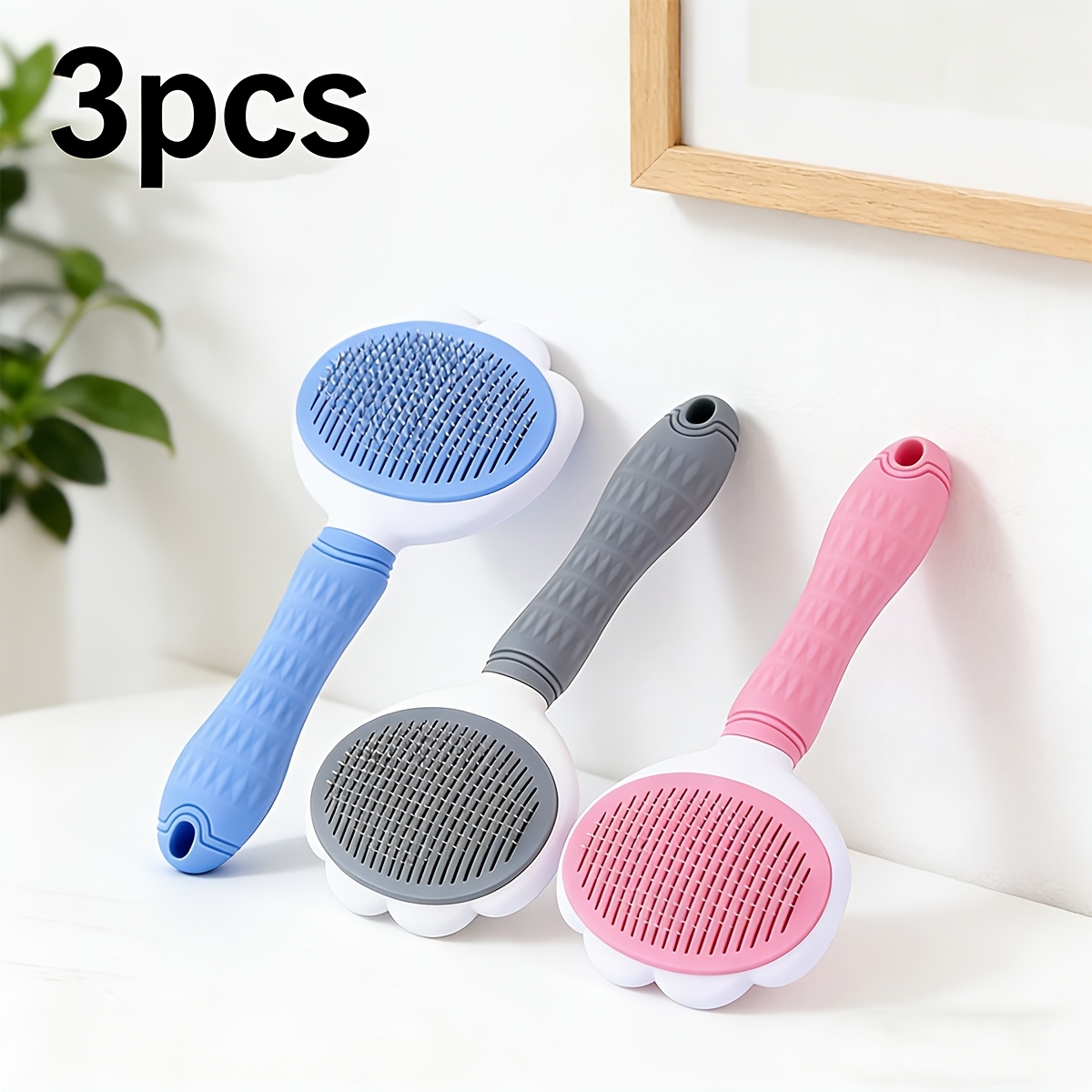 TEMU 3pcs Pet Grooming Brush Set: Self-cleaning Comb, Deshedding Tool For Loose Hair And Massage