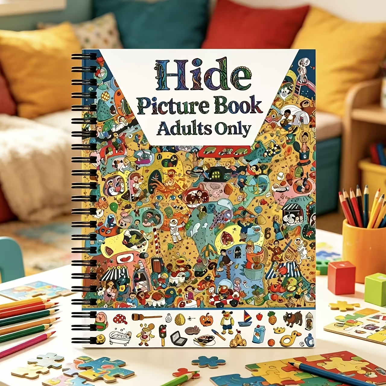TEMU Adult Picture Search Puzzle Book Suitable For Anxiety & Brain Training - A5 Spiral Bound Thick Page With Single-sided Pages, Portable Activity