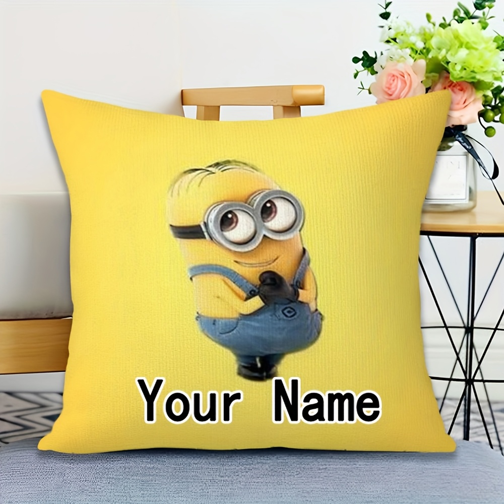 

1pc, Minions Pillow Cover 18x18inch, Soft Breathable Polyester, Hand Wash, Zipper Closure, Contemporary Style, Woven, For Home, Living Room, Sofa, Travel, Creative Gift For New Year,