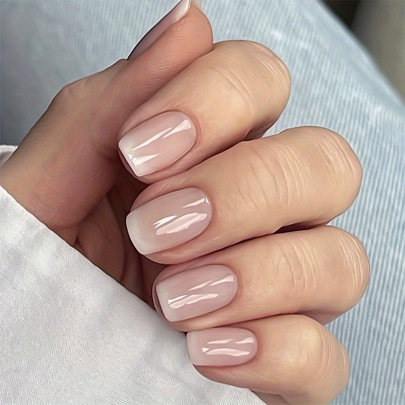 

Autocollants de vernis en gradient rose et blanc inspirés de la France - Forme courte et carrée avec finition brillante