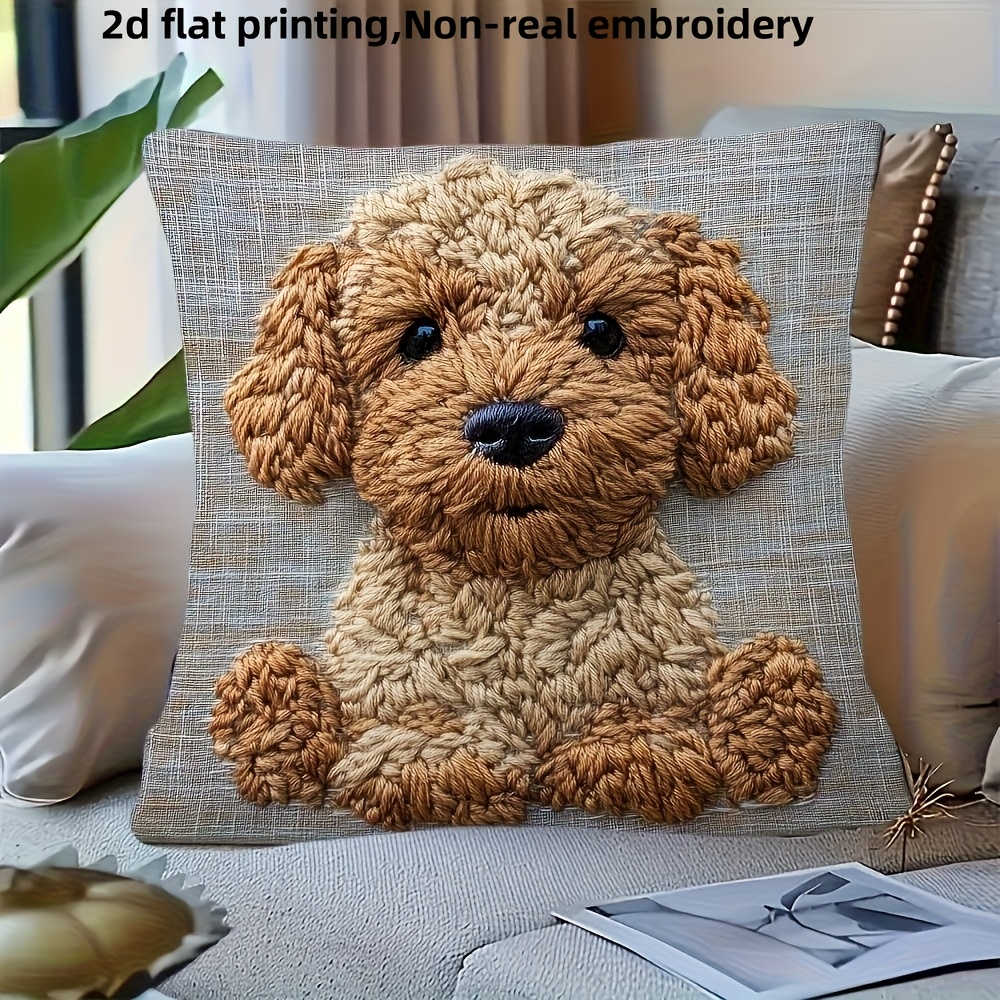 TEMU 2d Flat - 1pc, 2d Flat Printing, Non-real Embroidery, Spaniel Short Fleece Pillowcase, 18x18 Inches, Single-sided Printing, Zipper Closure,