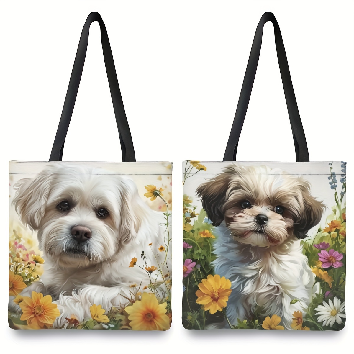 

1pc Puppy Flower Pattern Shoulder Bag, Stylish Cute Shopping Commuting Handbag For Women, Daily Use Bag