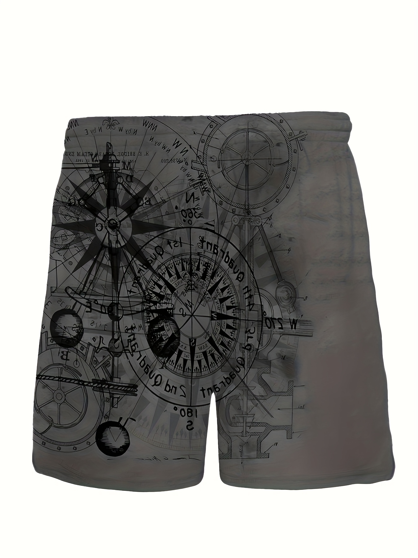 Men'S Plus Size Casual Fashion Novelty Blue Compass Pattern Digital Print Shorts, Non-Stretch Fabric, Regular Fit, Geometric Design, Woven Polyester, Casual Summer Wear, PLUS SIZ