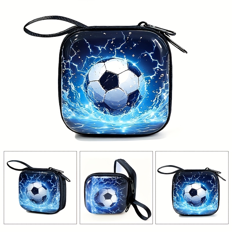 TEMU Porte-monnaie Tendance avec Imprimé Football pour Écouteurs, Boîte de Rangement pour Petits Objets Homme