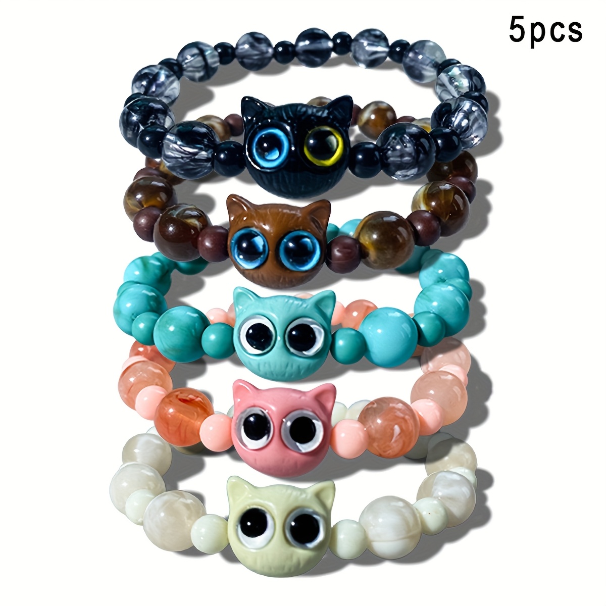 TEMU 5pcs Cat Beaded Bracelet Set, Vintage Unisex Couple Bracelets, Niche Design Friendship Jewelry, Perfect Halloween And Christmas Gift For Men And