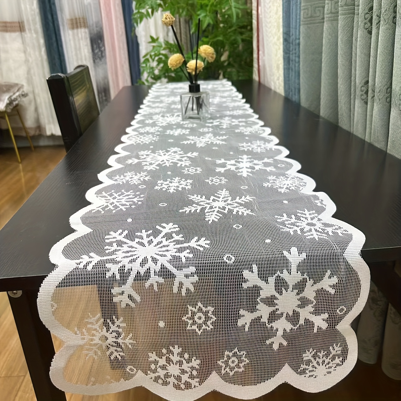 TEMU de mesa con diseño de blancos para decoración navideña, mejora el , lavable a máquina, de poliéster, adecuado para salas de estar, comedores y