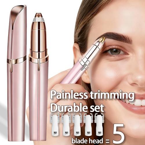 draagbare elektrische wenkbrauwtrimmer, bikinitrimmer, 5 mesjes, wenkbrauwpotlood voor vrouwen, start, usb oplaadbaar, gezichtshaarverwijdering, beautytrimmer, lipstick scheermesje, geschikt voor het trimmen van wenkbrauwen, oksels, , vingers, , enz