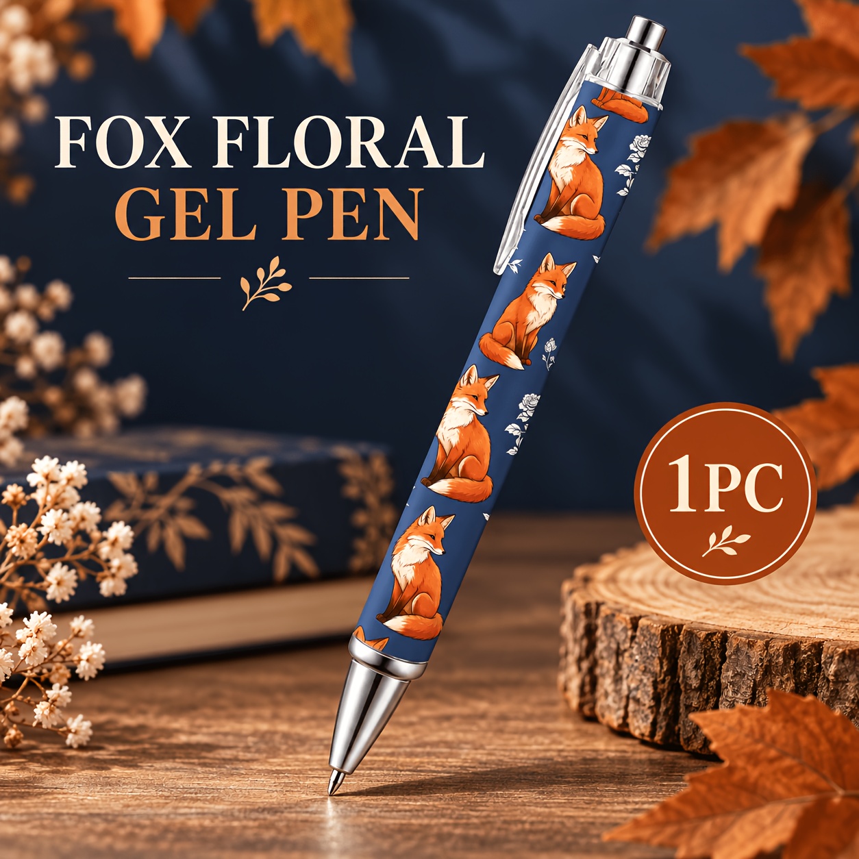 TEMU Penna a gel retrattile Slim Fox, 1 pz, penna da scrittura con motivo animale blu navy e clip , cancelleria ispirata alla per , ufficio, appunti
