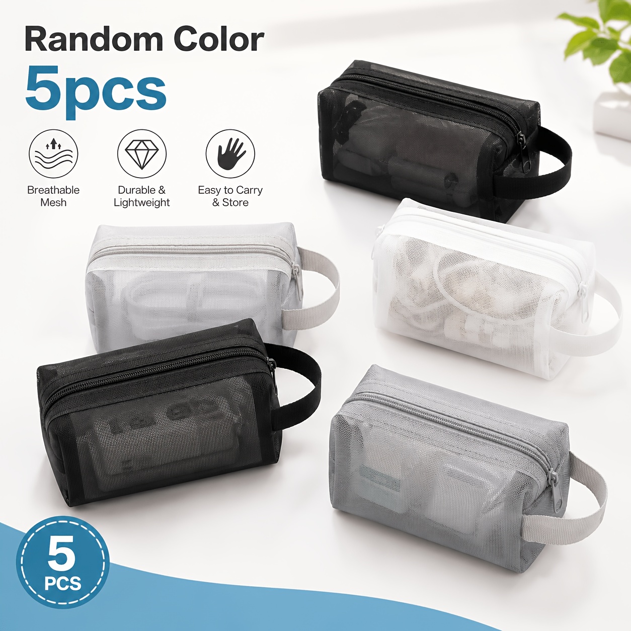 5-Pack Random Color Mini Mesh Makeup Pouches