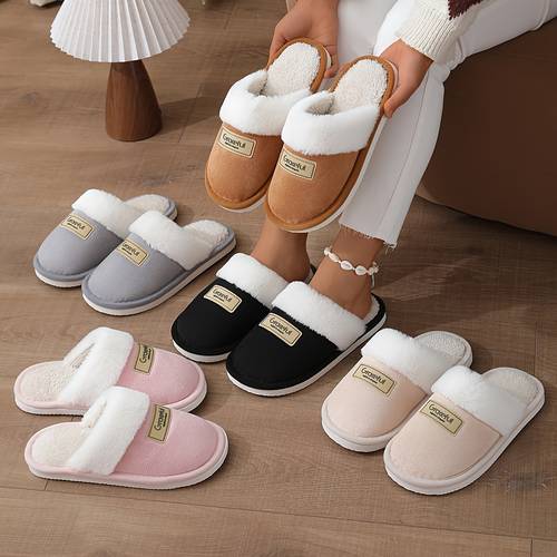 elegant and stylish short haired plush slippers for home use women shoes