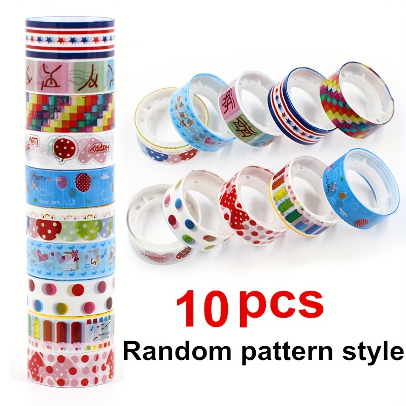 TEMU 10pcs/pack Handmade Diy Tape Suitable For Decorating Stationery - Colorful Cute Cartoon Washi Tape With Random Patterns, For Scrapbooking,