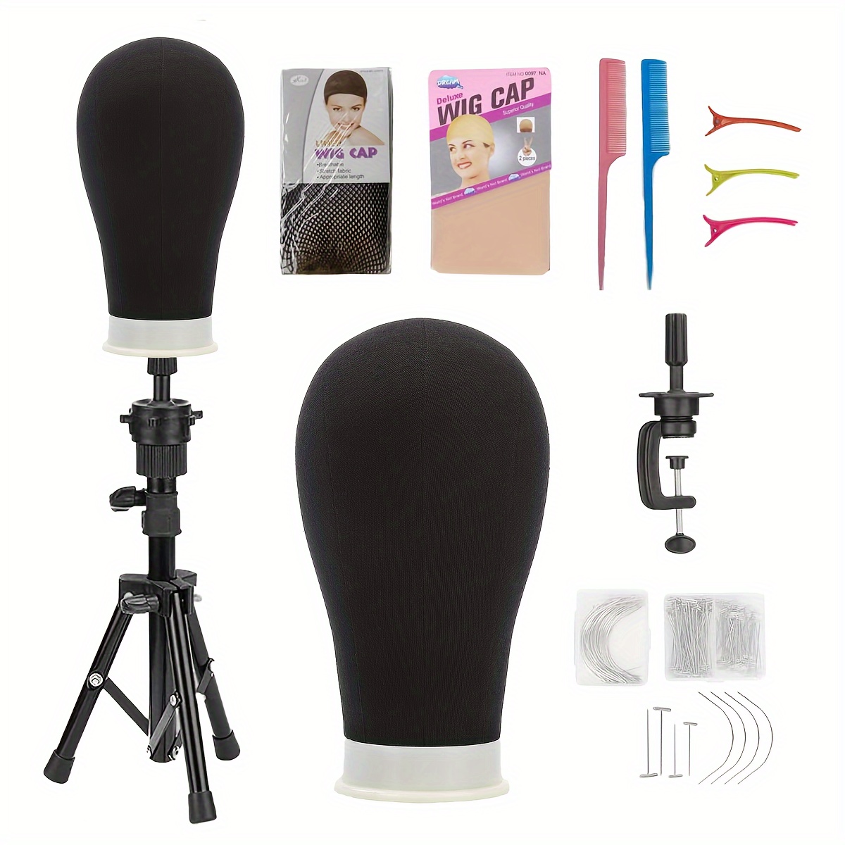 

22 Inch Canvas Wig Head With Stand - Wig Head Holder With Adjustable Tripod And Table Clamp For Wig Making, Display And Styling, Valentine's Day Gift