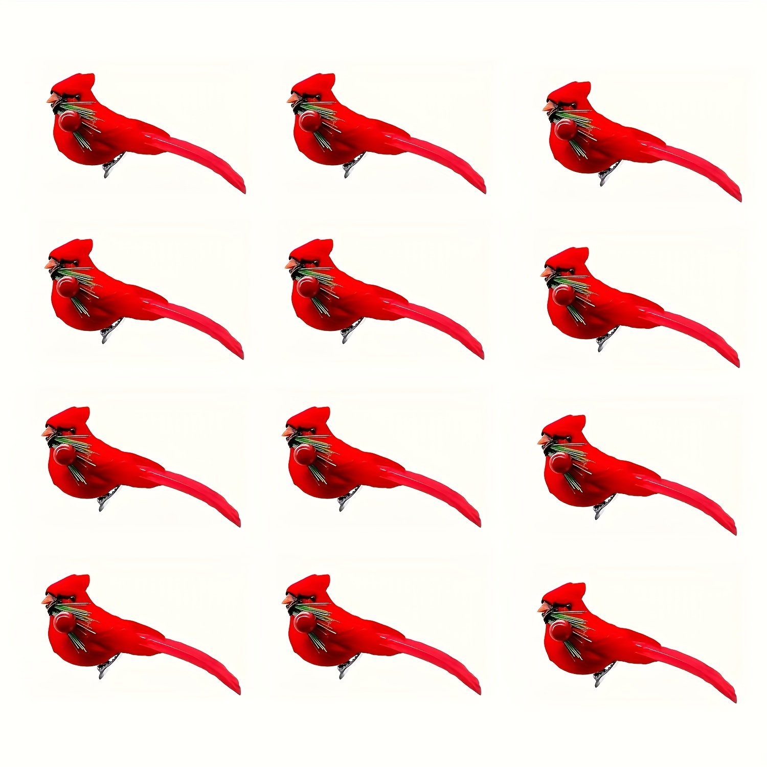 TEMU 12pcs 12pcs Red Bird Christmas Ornaments Suitable For Xmas Tree, Wreaths, Garland - Mini With Clip-on Hooks, Plastic For Diy Crafts, Tree