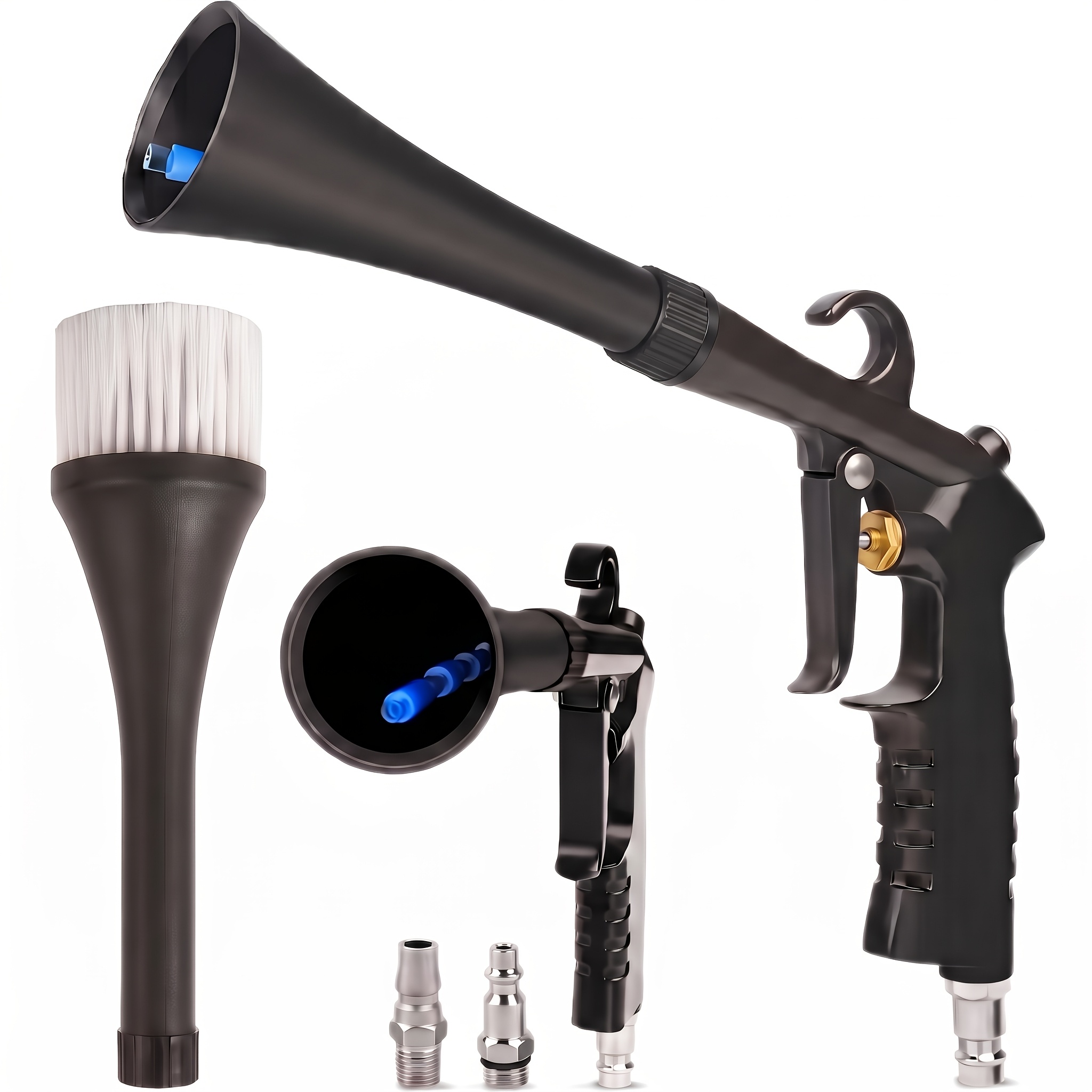 TEMU High Pressure Car Cleaning Gun, Auto Blow Gun With Soft Brush Nozzle & 3 Connectors, Heavy Duty Interior Deep Cleaning Tool Air Compressor