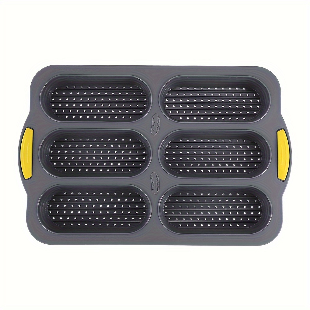 Silicone Baguette Baking Pan With Holes, Mini 6- Bread Sandwich Mold, Hot Dog Bread Baking Mold