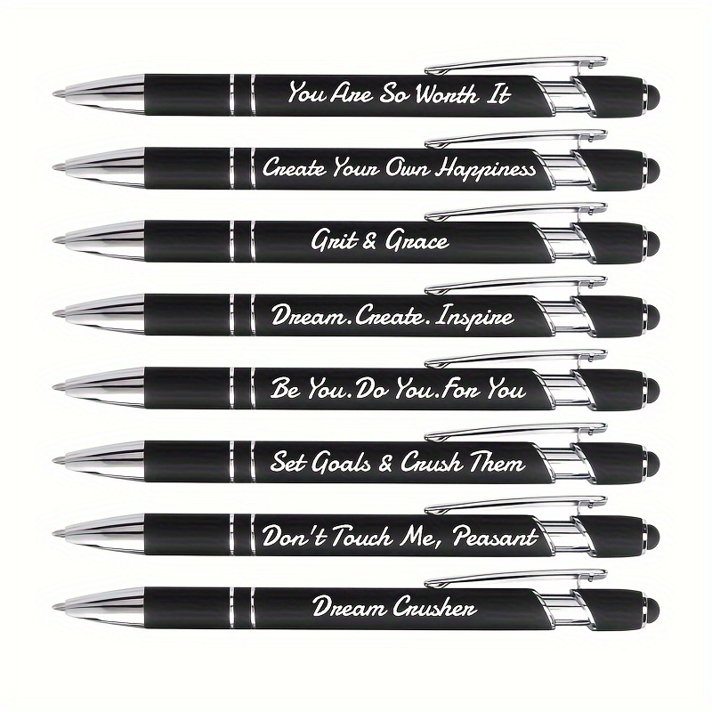 

8 Pack Personalized Engraved Ballpoint Pens With Stylus - Plastic Material, 14+ Age Group, Smooth Writing, Touchscreen Compatible For Gifts, Promotions, Business